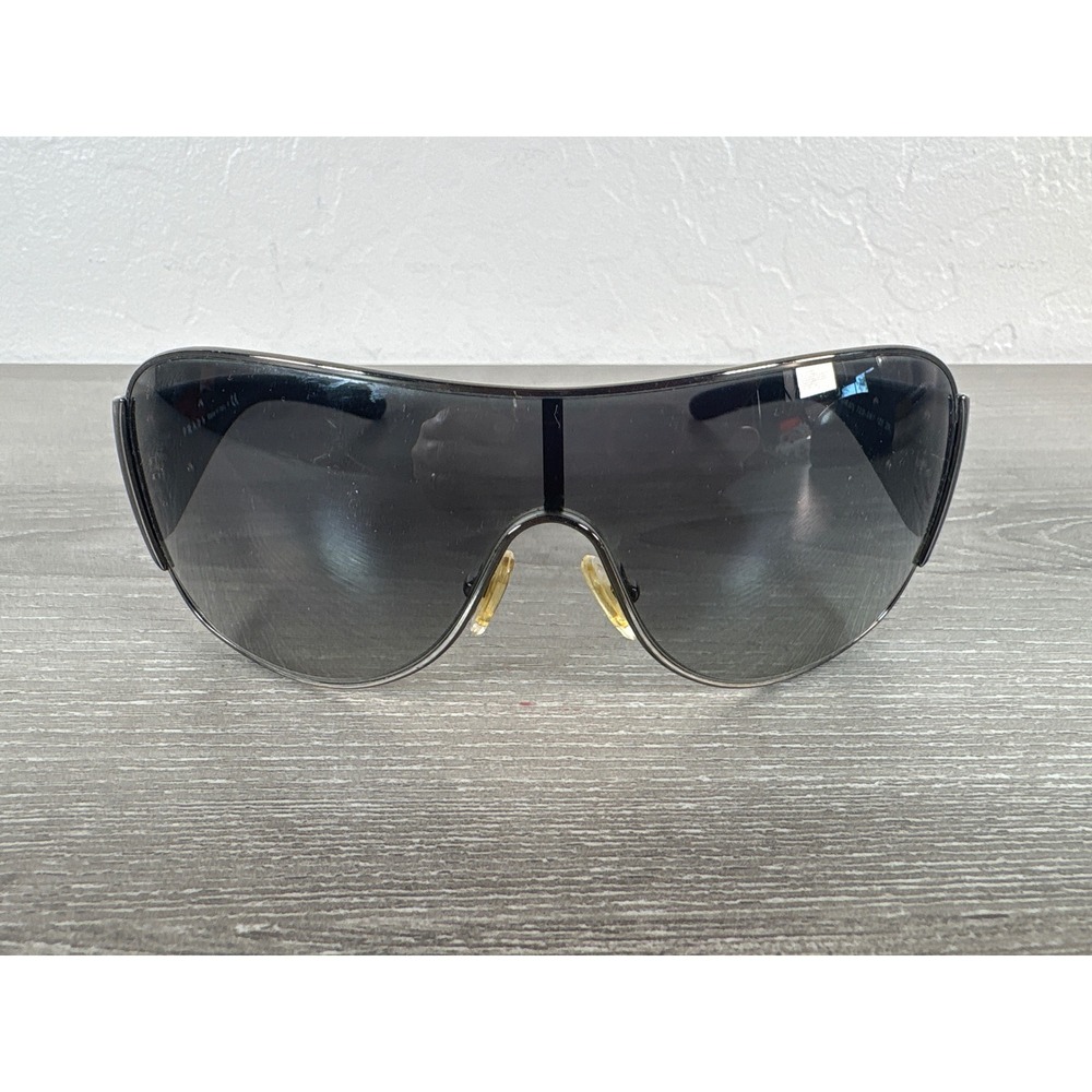 Prada Milano Shield Sunglasses Purple Arms Silver Triangle Logo SPR 57L Italy - Picture 3 of 8